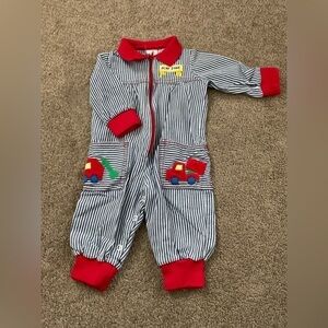 Vintage 80s baby Trucks coveralls jumpsuit 3-6m